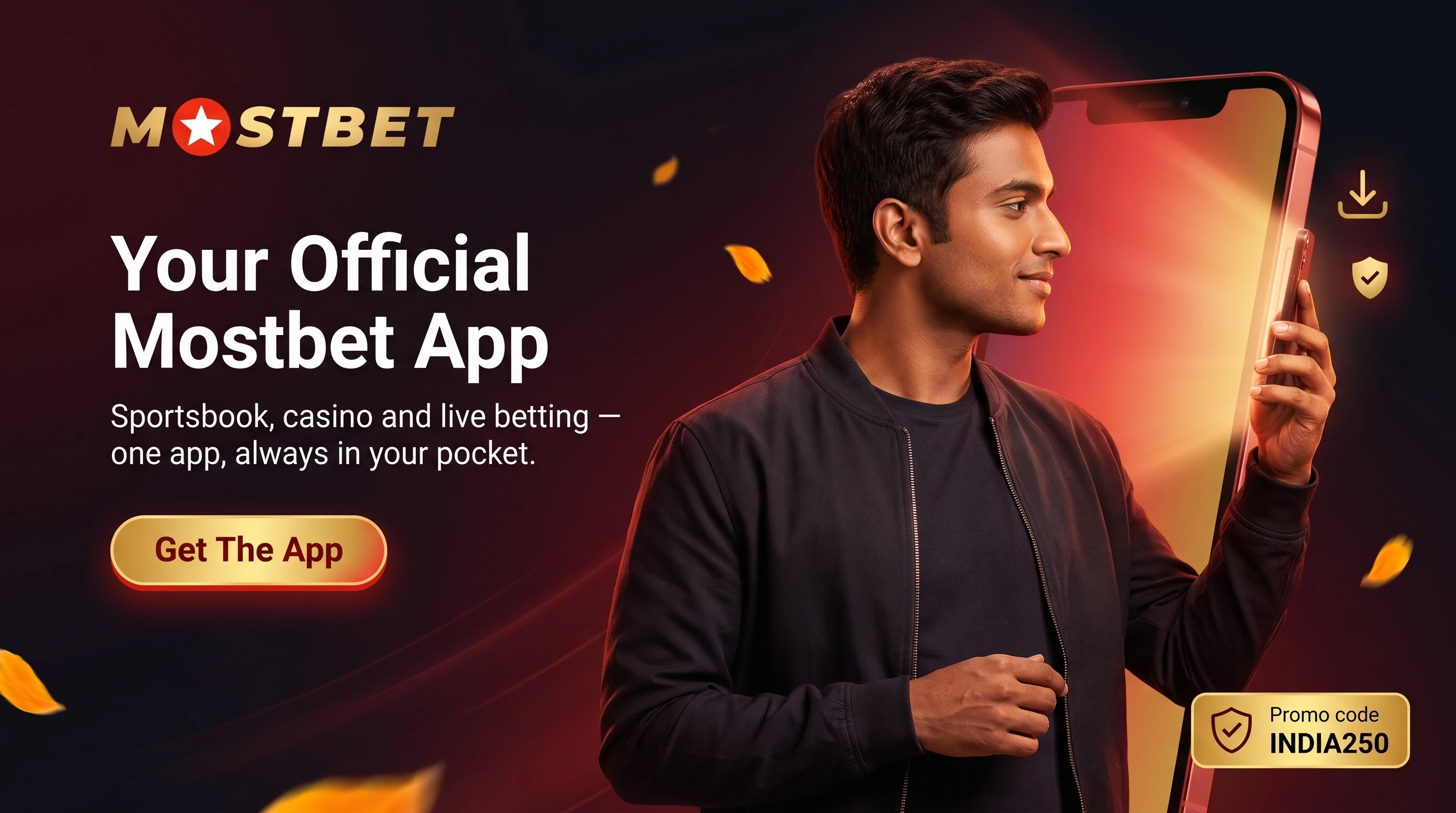 Official Mostbet app on a phone screen for players in India