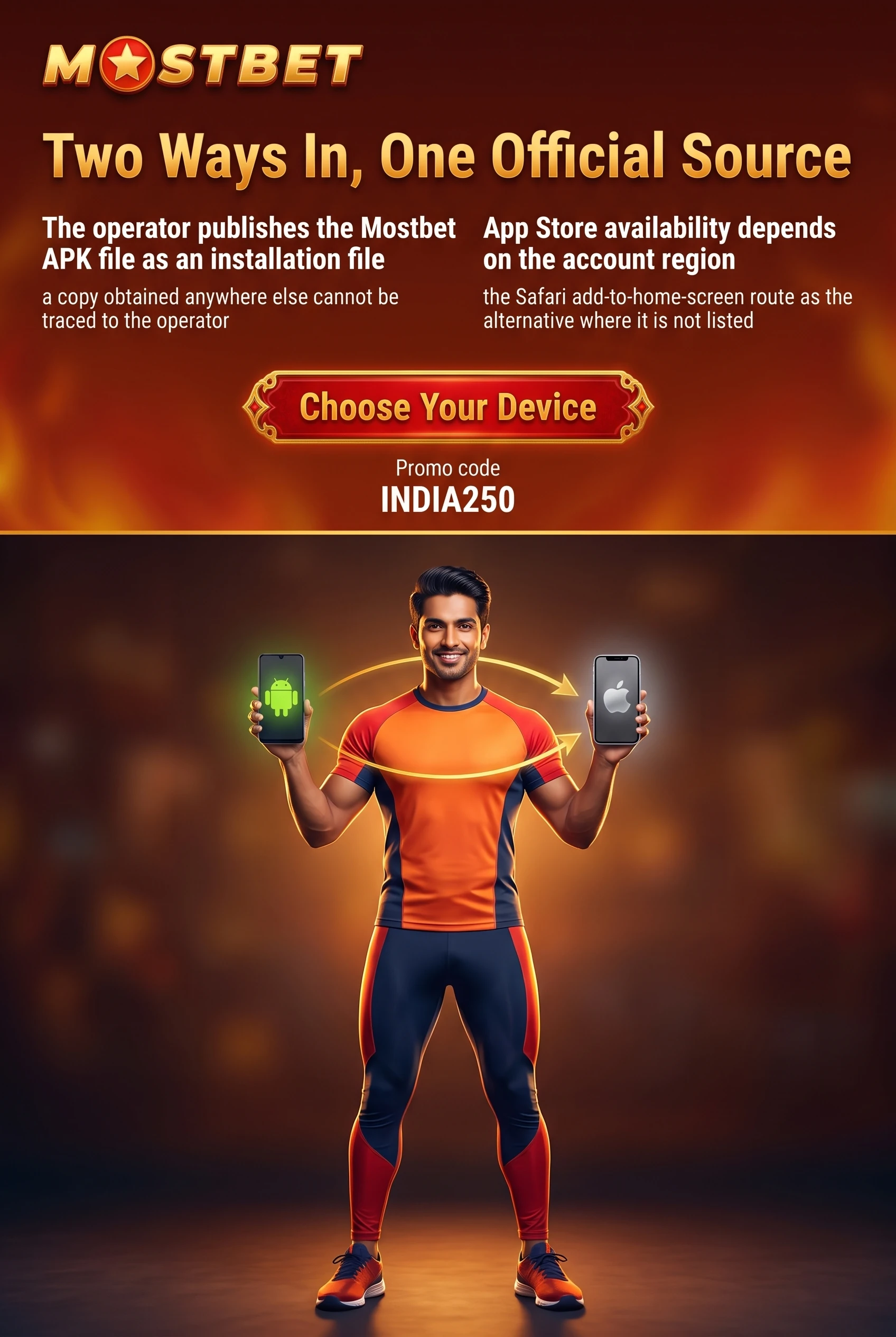 Android and iOS download routes for the Mostbet app