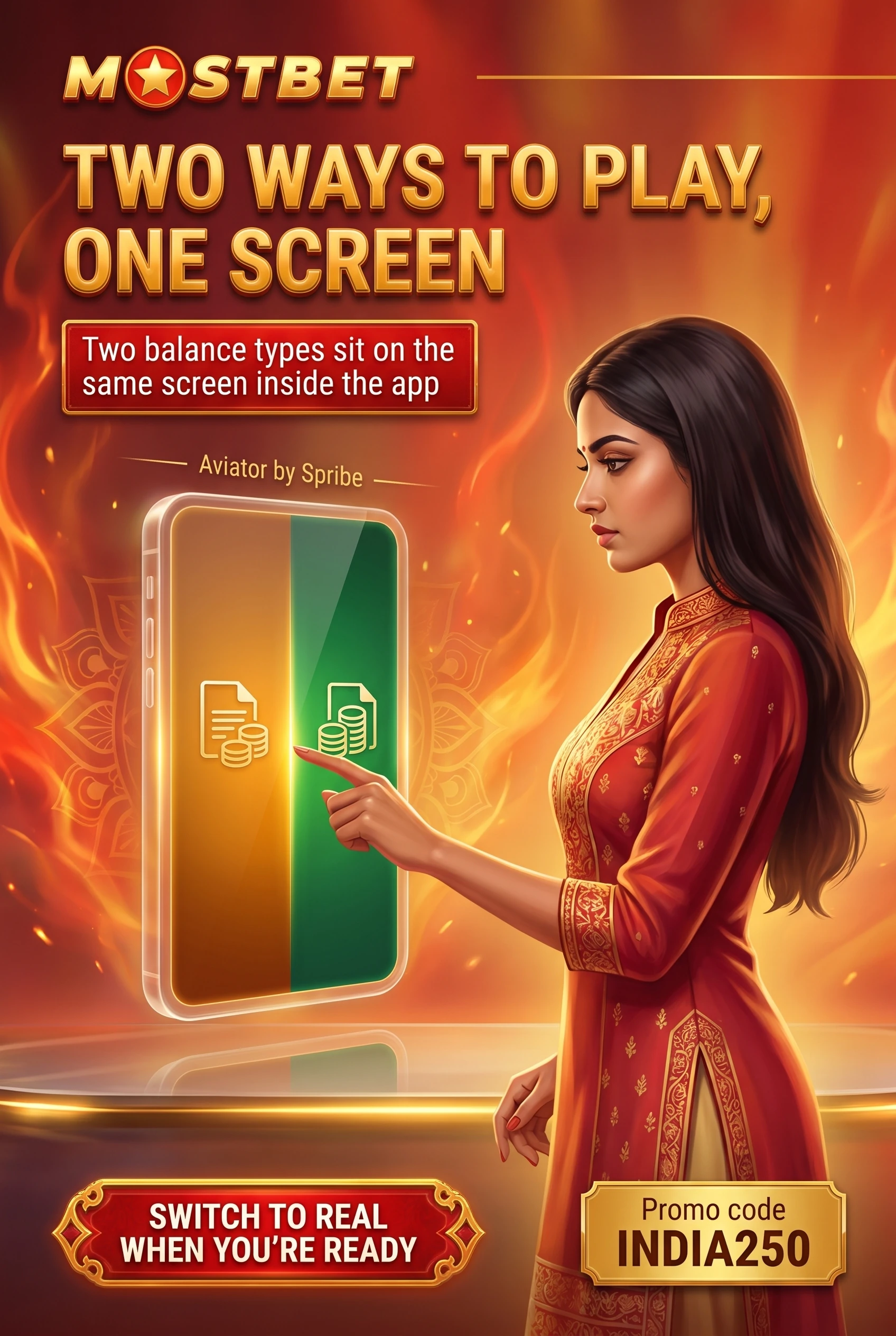 Two balances shown on one screen inside the Mostbet client