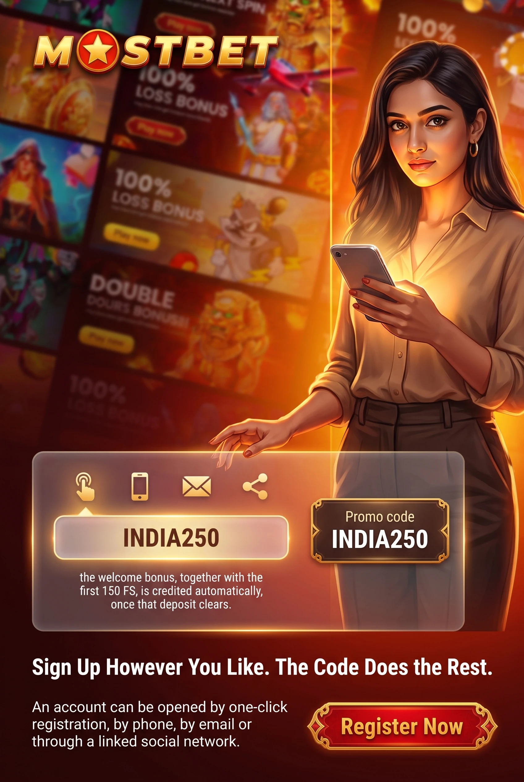 Entering the Mostbet promo code INDIA250 on registration