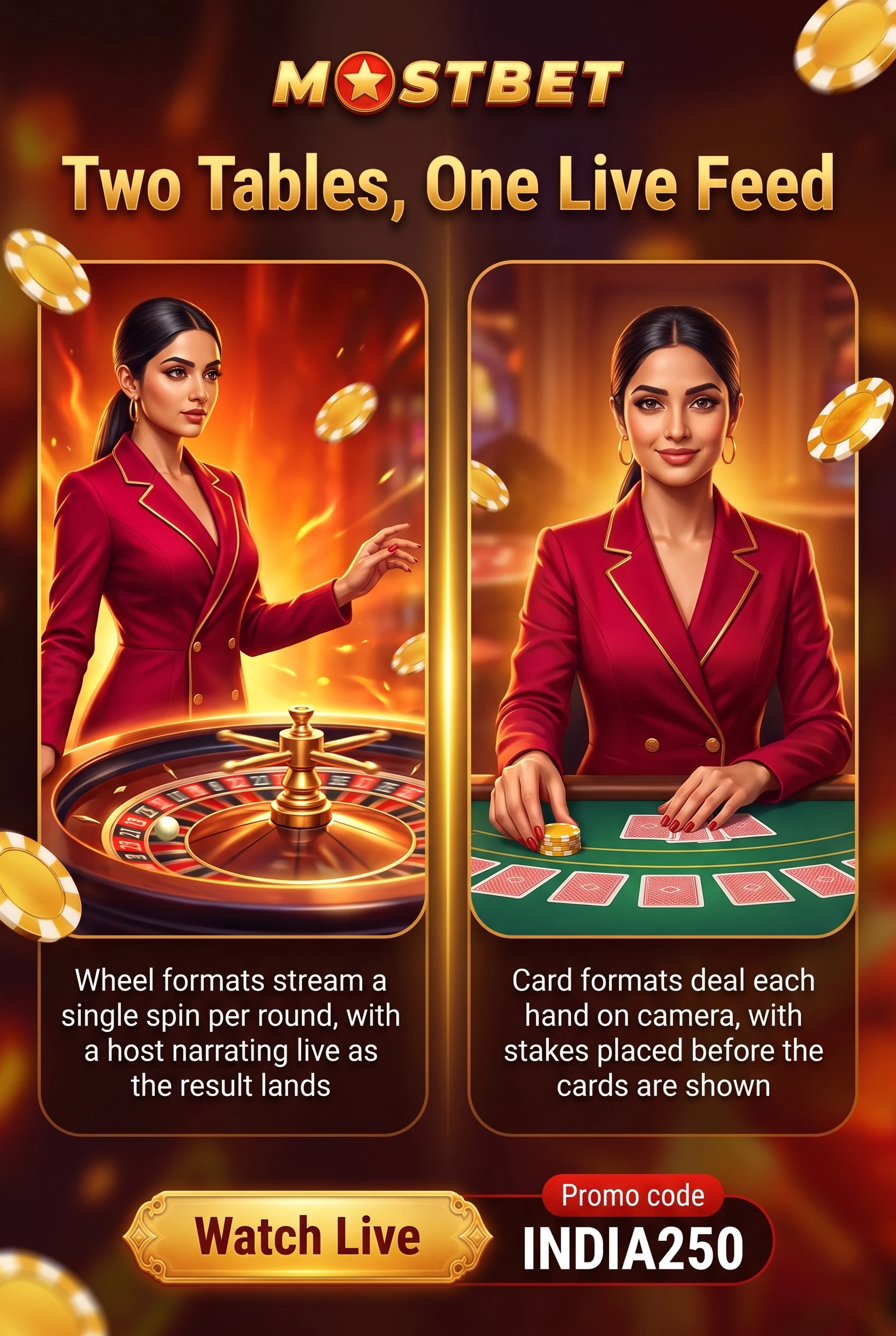 Live dealer casino table on Mostbet